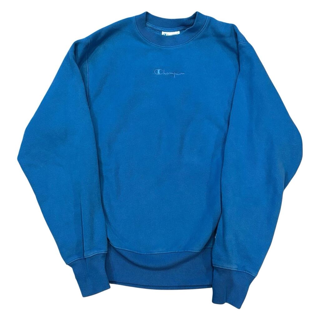 Champion Reverse Weave Center Logo Ocean Blue Crew Neck Sweatshirt Small